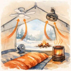 겨울캠핑 필수품 실링팬, 타프팬, 써큘레이터 추천, 후기 – 크레모아 F21 vs S-FAN50 신일 팬히터 1200 조합 비교