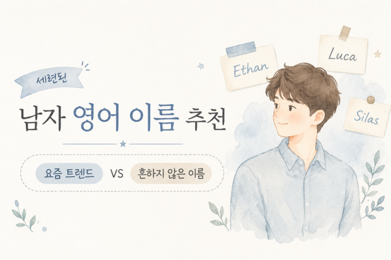 세련된 남자 영어 이름 추천 목록과 뜻을 정리한 표 이미지