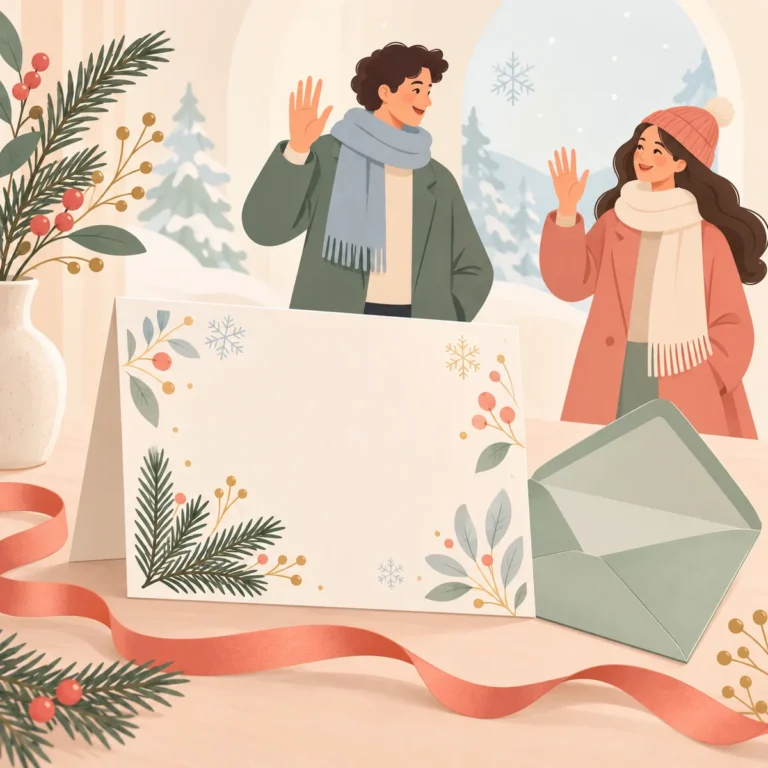 Season's Greetings 문구가 적힌 연말 인사 카드와 영어 단어 greeting의 뜻을 설명하는 이미지