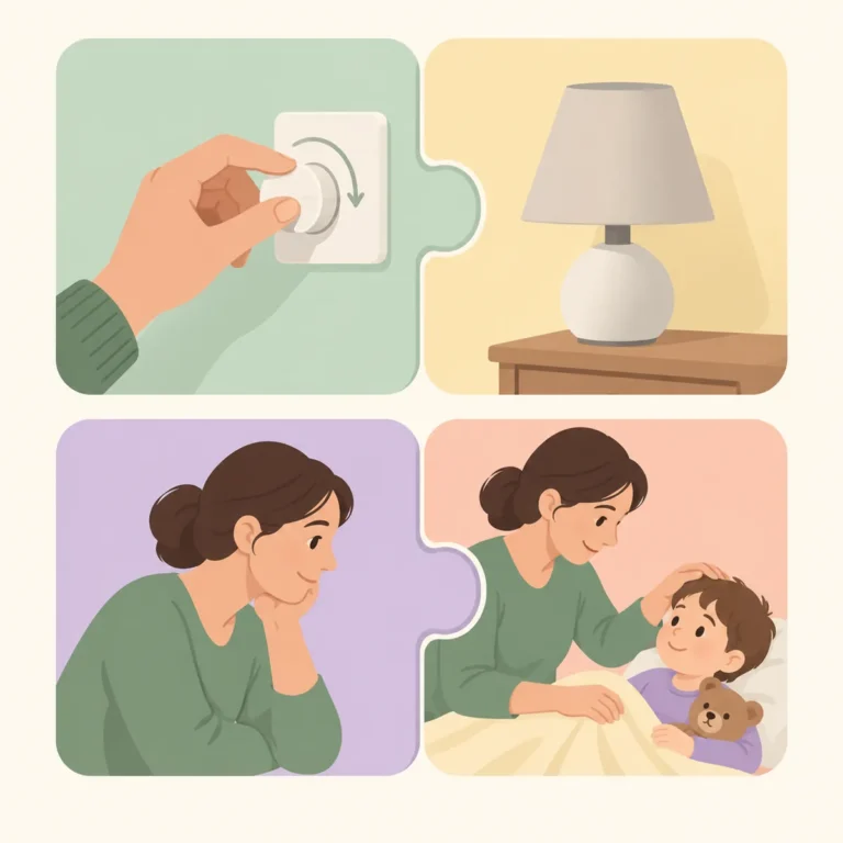 turn off, look after 같은 영어 구동사를 동사와 뒤에 붙는 부사·전치사로 나눠 보여 주는 학습 이미지
