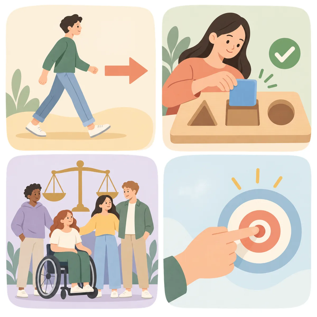 영어 단어 right의 네 가지 뜻인 오른쪽, 옳은·맞는, 권리, 바로·딱을 예문과 함께 정리한 학습 이미지