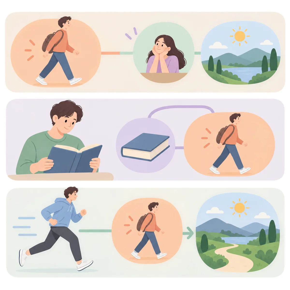 to부정사의 명사적·형용사적·부사적 용법을 문장 속 위치에 따라 구분해 보여 주는 영어 문법 학습 이미지